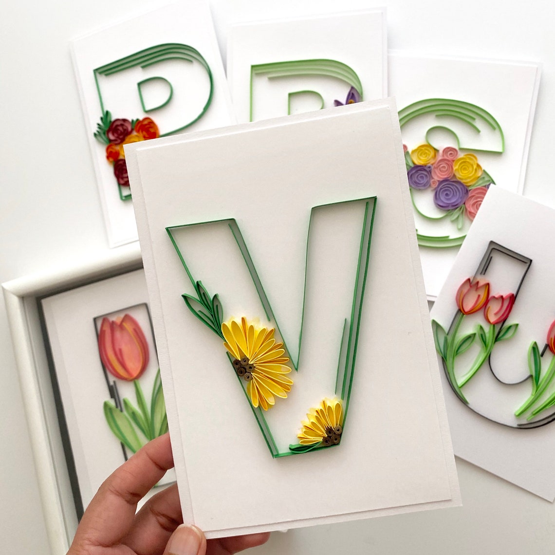 Paper Quilling Letter V Quilled Wall Art Sunflower Card Etsy Australia