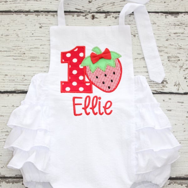 Strawberry First Birthday Bubble, Strawberry Monogrammed Romper, Berry Monogrammed Birthday Outfit