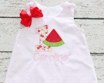 First Birthday Aline Dress, Watermelon Romper, Watermelon Birthday Outfit, Monogrammed Watermelon Shirt