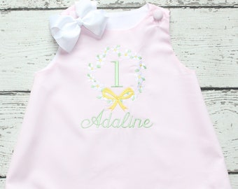 Daisy First Birthday Dress, Monogrammed Pink Birthday Dress, Pink Floral Birthday Dress, Daisy Dress