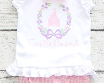 Monogrammed Disney Castle Outfit, Floral Castle Shorts Set, Castle Bound Monogrammed Bloomer Set