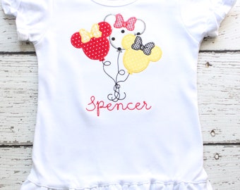 Monogrammed Minnie Balloon Shirt, Polka Dot Disney Mouse Onesie, Initial Mouse Ears shirt