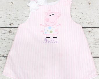 Monogrammed Peppa Pig Dress, Peppa Pig Birthday Outfit, Purple and Pink Birthday Dress