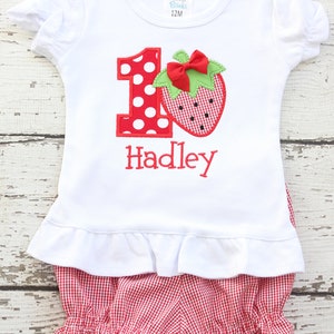 Strawberry Bloomer Set, Monogrammed Strawberry Shirt, Strawberry Birthday Outfit