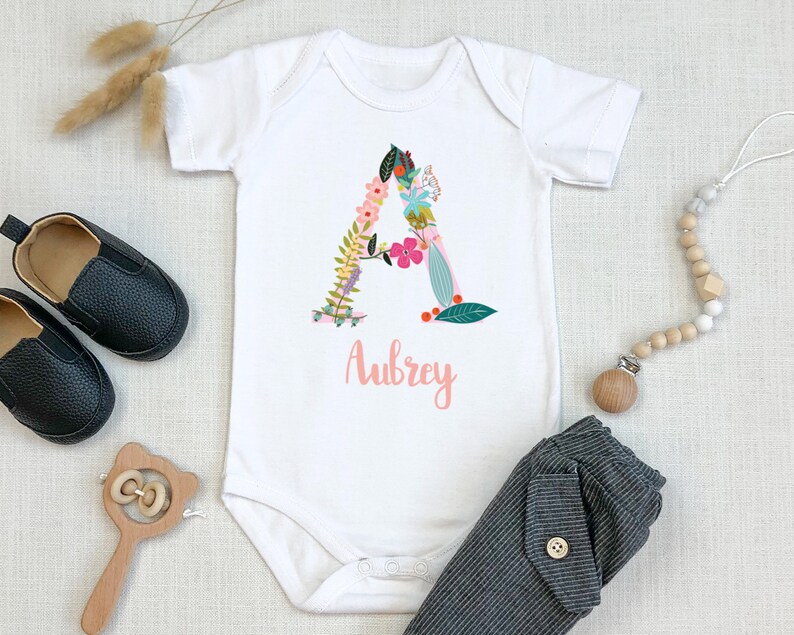 Personalized Baby Name Onesie® Custom Onesie® Girl Floral Etsy