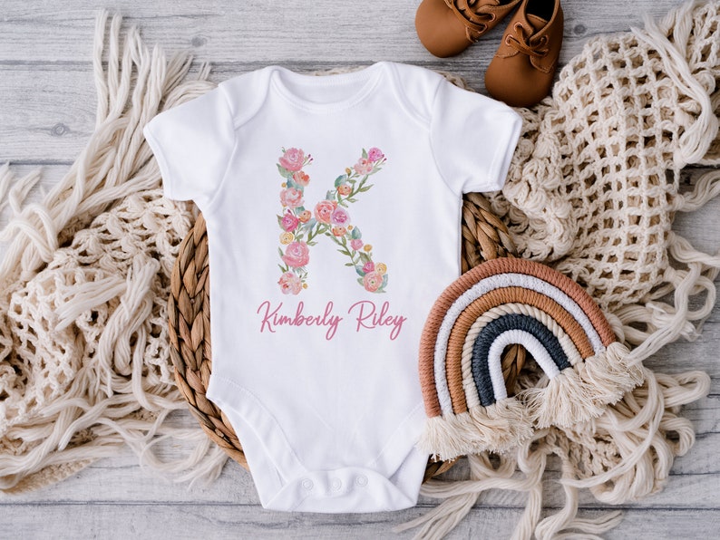 Personalized Baby Name Onesie® Custom Onesie® Girl Floral Etsy