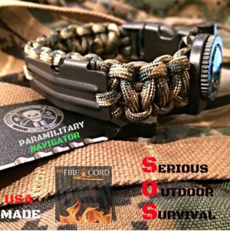 Type III 7 Strand 550 Paracord Bracelet avec boussole en couleurs unies