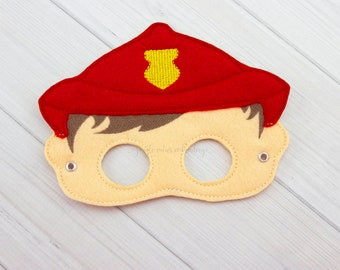 Male Fireman  Mask (M252) I Kid's Mask, Dress-Up, Party Favors, Birthday Party, Halloween Costume, Pretend Play,  Felt Mask