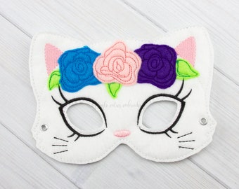 Floral Cat  Mask (M237) I Kid's Mask, Dress-Up, Party Favors, Birthday Party, Halloween Costume, Pretend Play,  Felt Mask