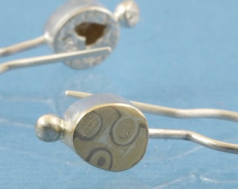 Earrings Mokumé Gane 585 Gold 500 Palladium and 925 Silver a unique ear jewelry