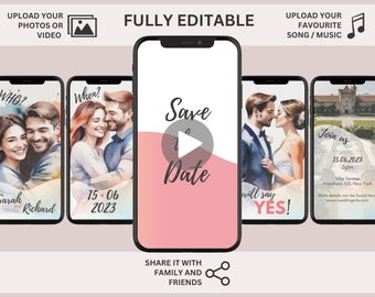 Digital Animated Wedding Video Invitation Template, Wedding mobile invite, Romantic video with Photo, Music, Details, RSVP, Editable, Canva