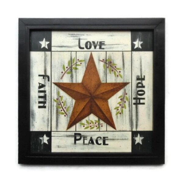 Barn Star Primitives by Linda Spivey in a Handmade Wood Frame, 8"x8"