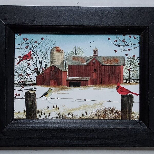 Winter Friends by Billy Jacobs in a Handmade Wooden Frame, 9"x7"