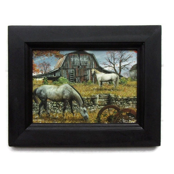 Horse Farm by Ed Wargo in a Handmade Wooden Frame, 9"x7"