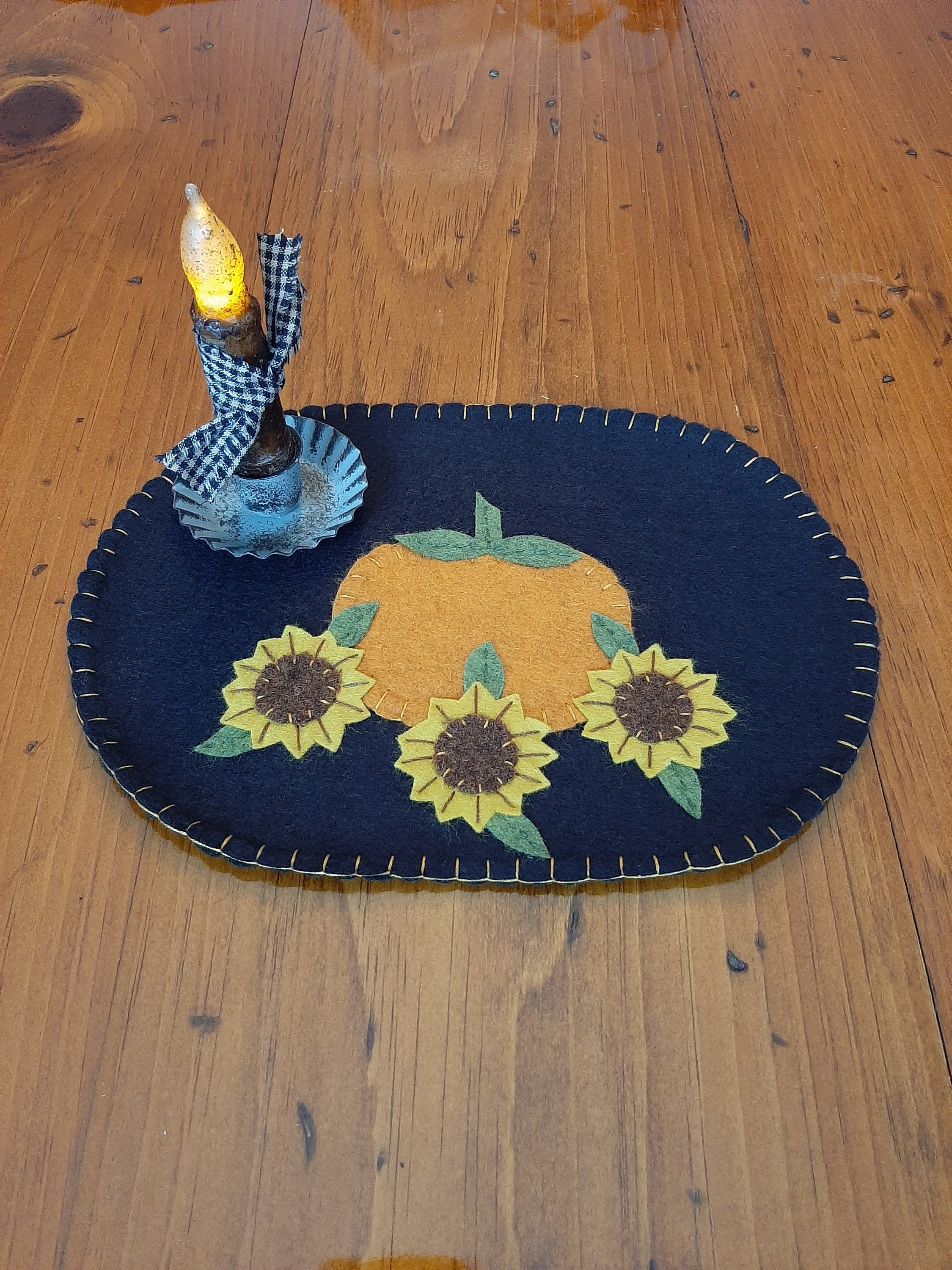 Pumpkin Sunflower Table Mat Candle Mat Hand Sewn Wool Candle Etsy
