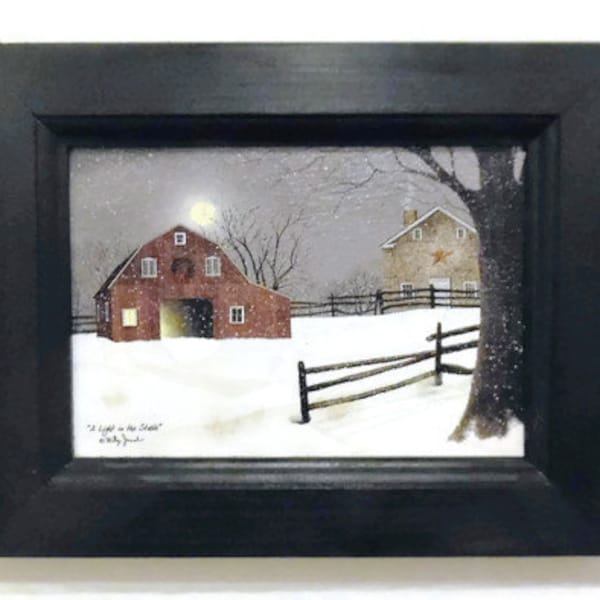 A Light in the Stable by Billy Jacobs in a Handmade Wooden Frame, 9"x7"