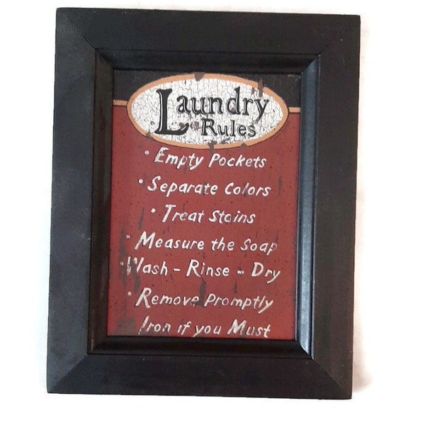 Laundry Rules by Linda Spivey in a Handmade Wooden Frame, 7"x9"
