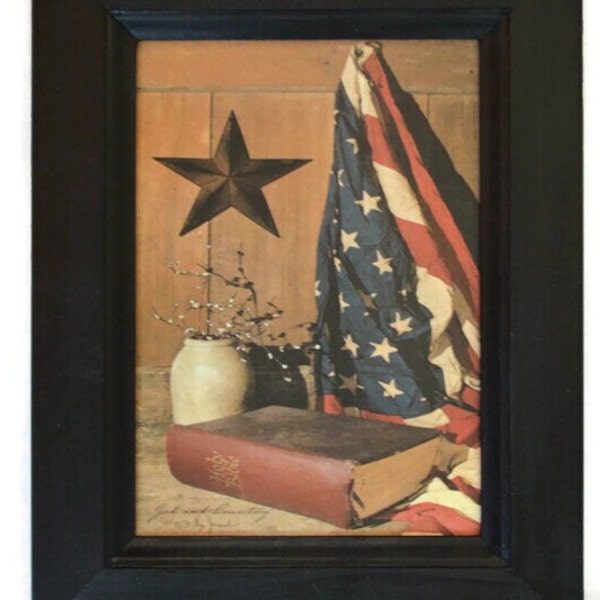 God and Country by Billy Jacobs in a Handmade Wooden Frame, 7"x9"