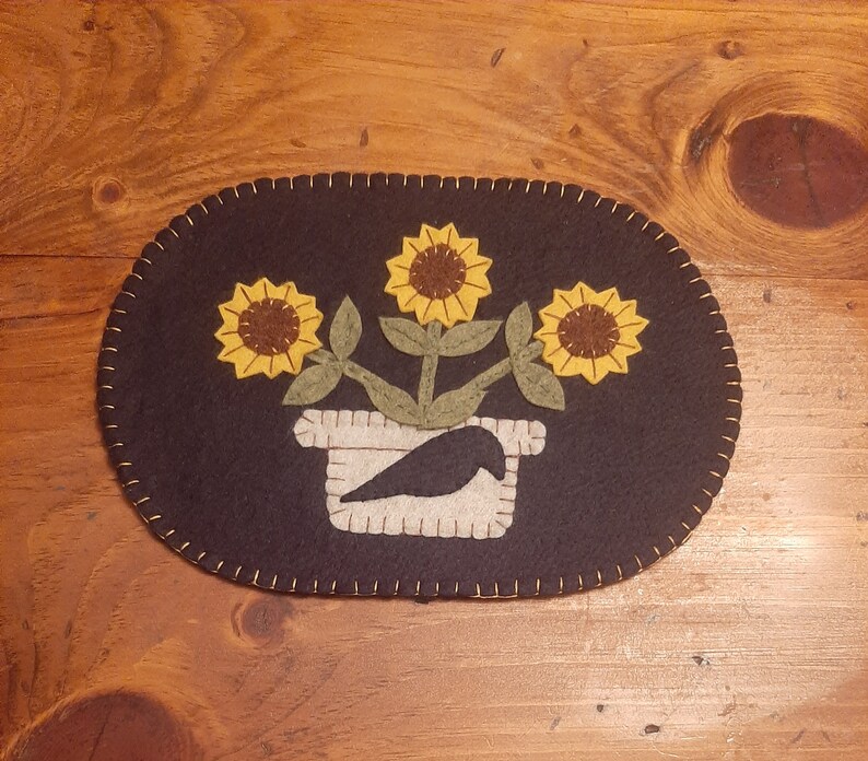 Sunflowers and Crow Table Mat Candle Mat Hand Sewn Wool Etsy