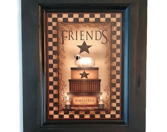 Friends by Carrie Knoff in a Handmade Wooden Frame, 7"x9"