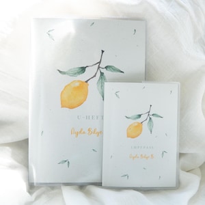 U-Heft und Impfpass | personalisiert | minimalistisch | Schutzhülle | Kind | Geburt |Geschenk | Aquarell | Zitrone