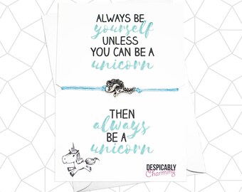Always be a Unicorn Friendship Bracelet - Unicorn jewellery - wish bracelet - Valentines gift - valentines card