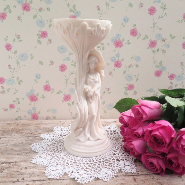 Vintage Faro Italian White Alabaster Figurine of a Young Girl, High Cup for Flower Arranging, 1970s. Cup Vase, Flower Arranging Gift