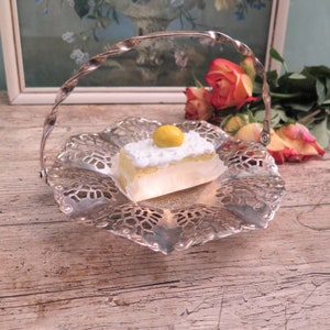 Vintage Chrome Bonbon Dish, Cake Plate, Cookie Dish with Collapsible Handle c.1950s. Afternoon Tea, Pretty Serving Dish, Cottagecore Gift