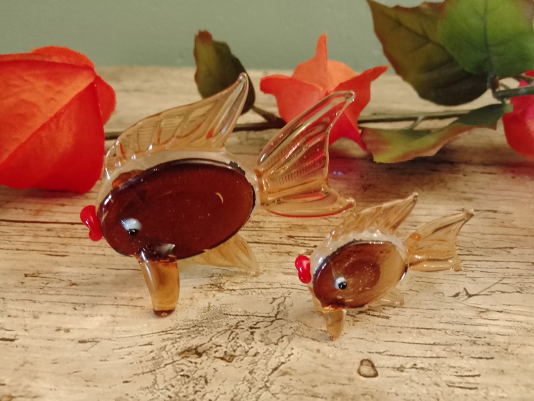 Vintage Glass Animals, Vintage Glass Fish, Mother and Baby Fish Glass