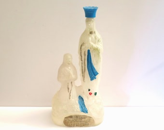 Vintage Lourdes Holy Water Figurine Bottle, Our Lady of Lourdes with St Bernadette, c.1960s. Contains some Holy Water. Religious Gift.