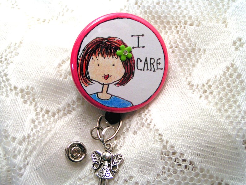 CNA badge holder in pink-gift for blonde CNA-retractable id badge reel for woman CNA-pink name badge holder for nurses aide