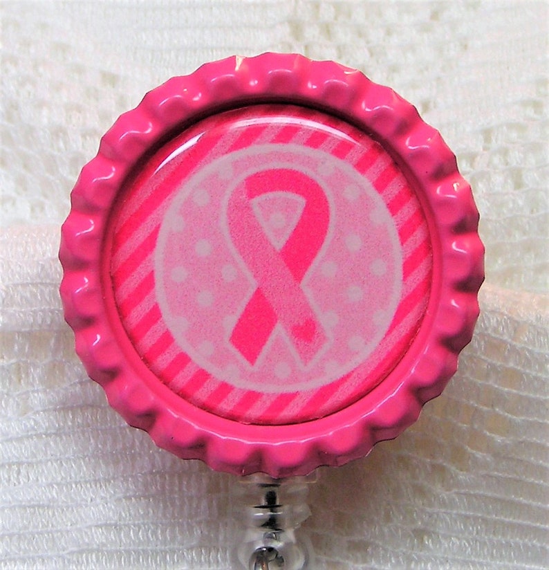 Breast Cancer Themed Id Badge Holdersbottle Cap Name Badge Etsy
