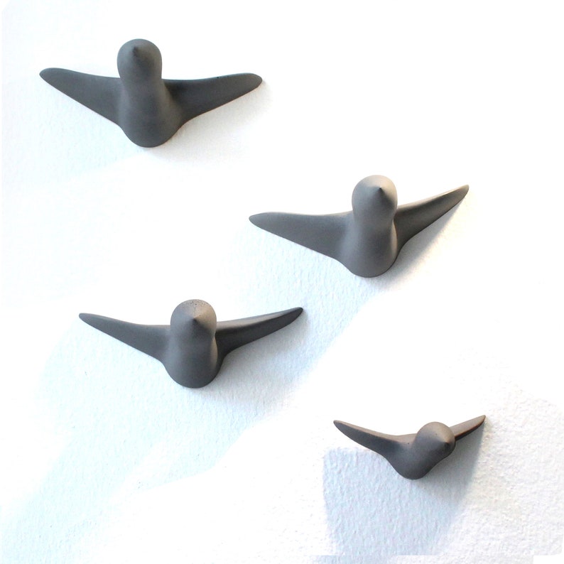 Small Flock of 4 Birds Decoration Gray Concrete image 4