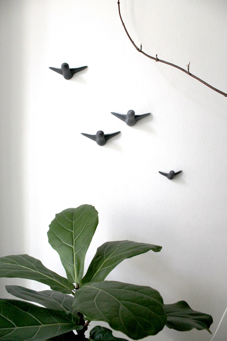 Small Flock of 4 Birds Decoration Gray Concrete image 2