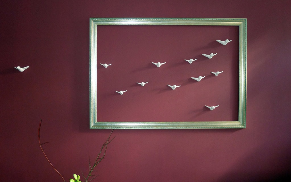 Accrochage Mural en Céramique Troupeau d'oiseaux 12 Oiseaux