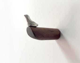 Wall hook coat hook made of walnut wood and tin 75 mm