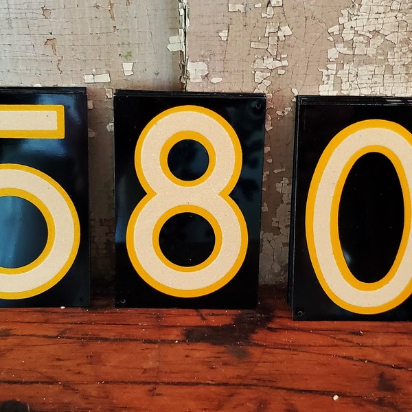 Vintage Reflective Metal House Numbers, # 0, #5, #8