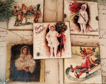Vintage Christmas Canvas Ornament: Old World Style Heirloom Gift