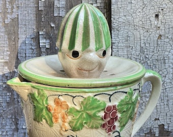 Vintage Clown Head Ceramic Reamer & Pitcher: 1930s Kitchenware