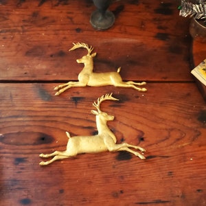 Gold Metallic Jumping Reindeer, Vintage Inspired Original
