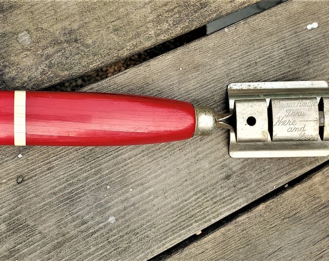 Vintage Ekco Knife Sharpener With Red & White Wooden Handle Etsy