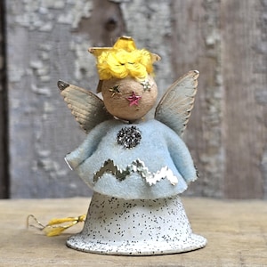 1950s Retro Angel Christmas Ornament | Handcrafted Spun Cotton & Glitter Decoration