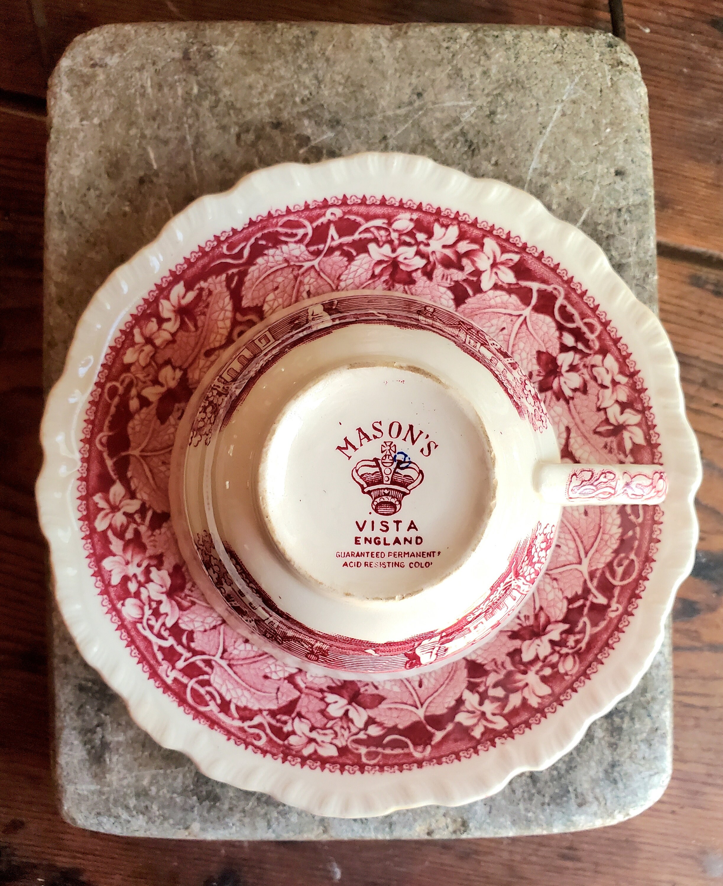 Vintage Mason's Red Transferware Tea Cup and Saucer, English