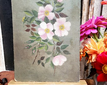 Antique Original Still Life Oil Painting Roses Wall Decor Farmhouse Decor Shabby Chic Cottage Decor Gift for Her Antique Wall Art