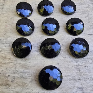 Set of 10 Antique 1/2&quot; Black Glass Faceted Shank Buttons | Victorian Mourning Buttons | Collectible Sewing Notions | Vintage Garment Trim