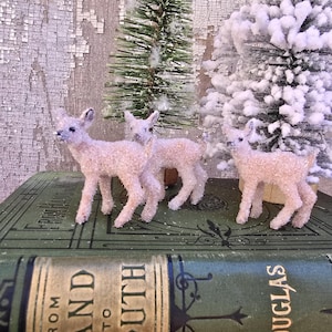 Miniature Christmas Deer Set of 3 -  Handcrafted Woodland Inspired Glittered Deer Set - Shelf, Mantle, Tiered Tray Christmas Decor