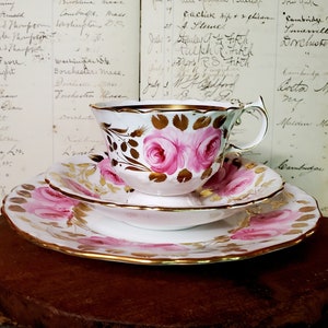 Vintage Grosvenor Bone China Cup, Saucer & Plate Trio, Swansea Rose