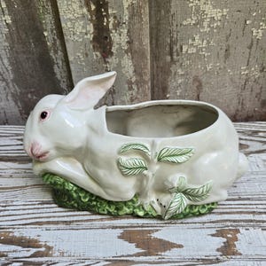 Vintage Italian Rabbit Planter by Meiselman Imports | White Ceramic Bunny Cachepot | Easter Decor | Cottagecore | Spring Planter