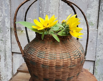 Vintage Woven Basket with Handles Basket Vase Farmhouse Decor