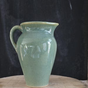 5.5” Vintage Old Pot Shop Norwalk CT Green Pottery Pitcher | Studio Art Pottery Vase | Handcrafted Collectible Jug | Rustic Farmhouse Decor